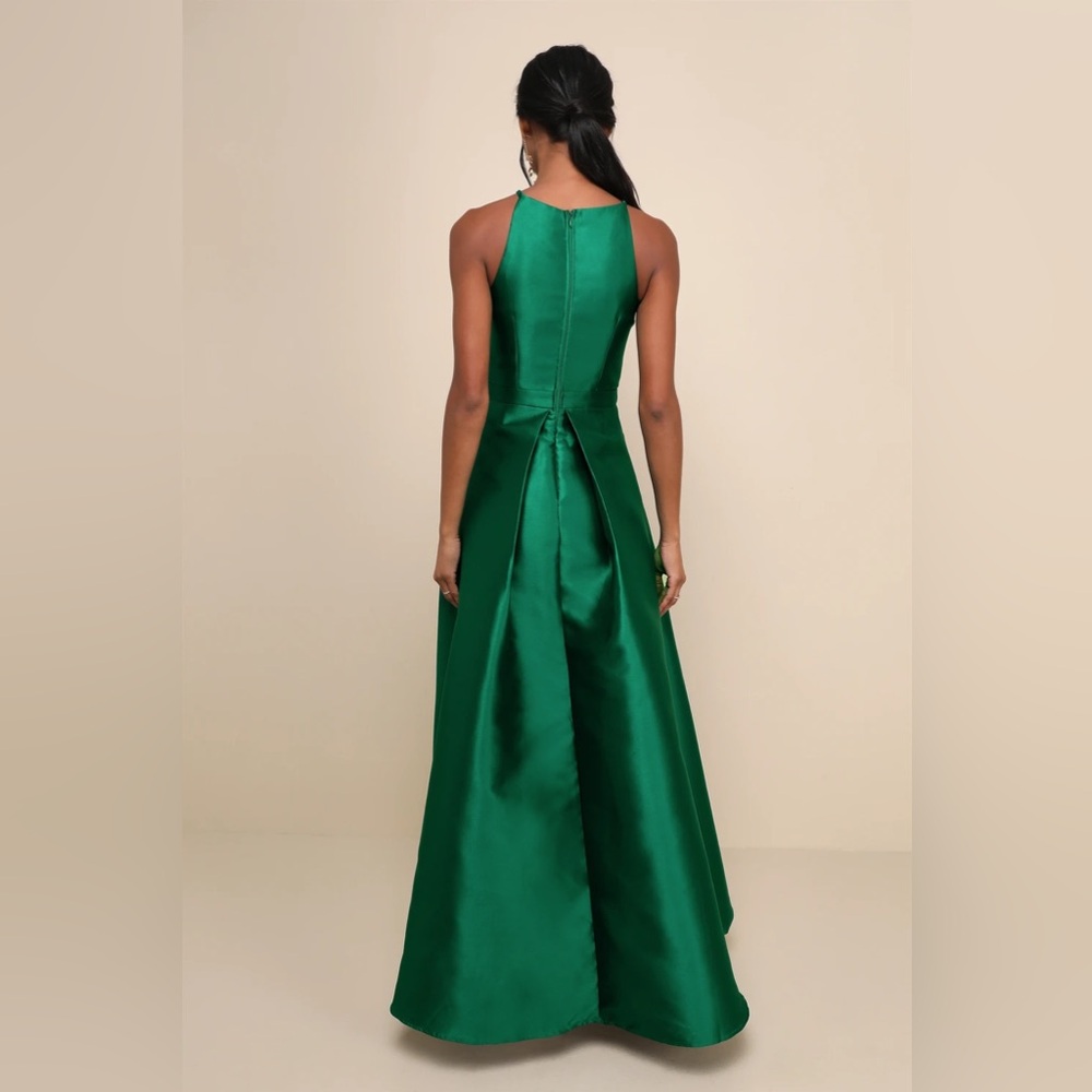 Lulu's Teal High-Low Satin Maxi Dress - Picture 6 of 8